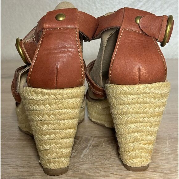 Fossil Women Size 10 Brown Leather Straps Espadrille Wedge - Picture 4 of 13